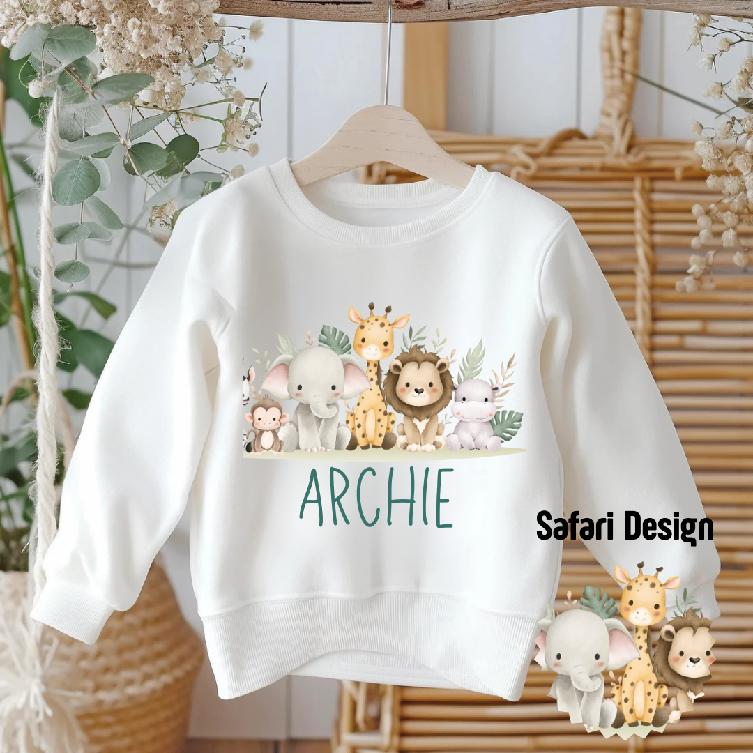 Personalised Girls safari Jumper, Boys Sweatshirt Safari