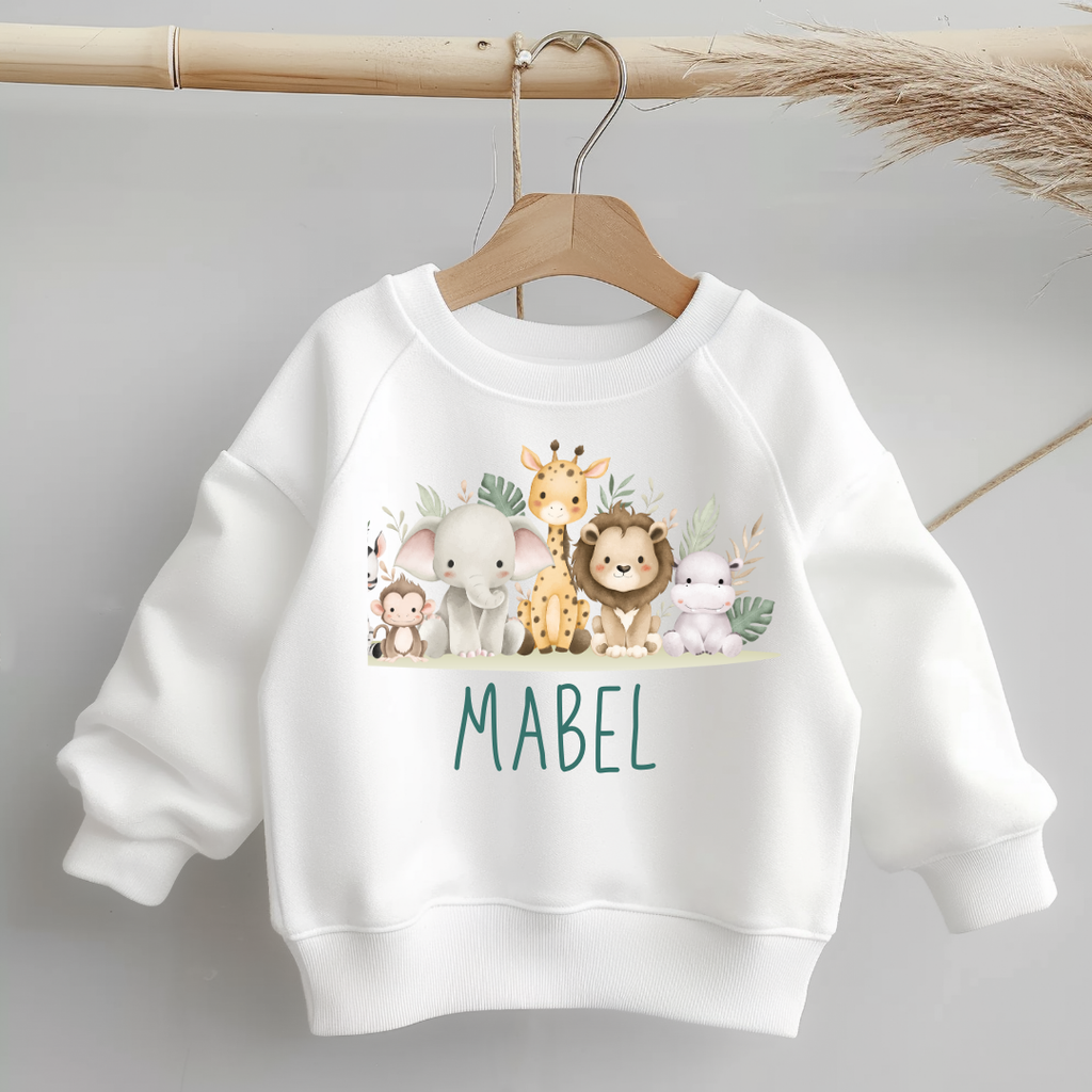 Personalised Girls safari Jumper, Boys Sweatshirt Safari