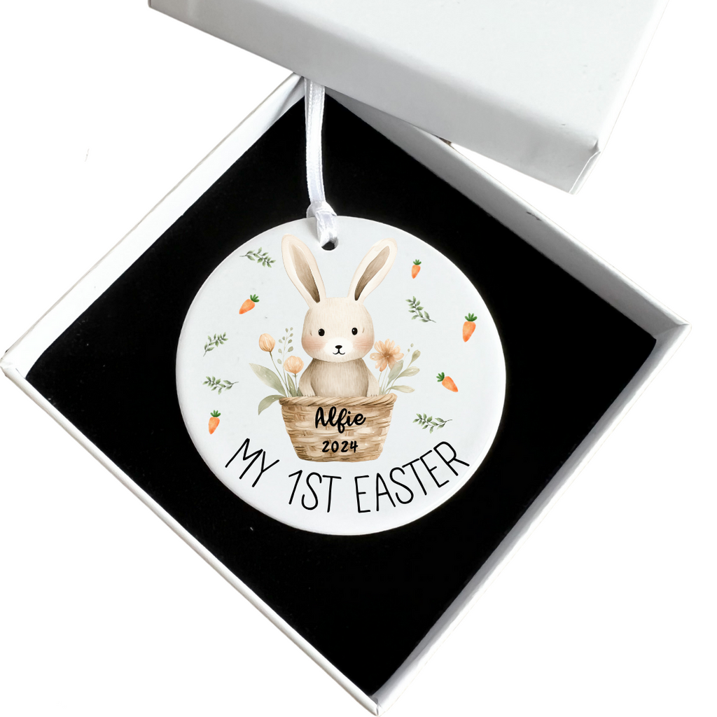 Personalised First Ceramic Easter Decoration I Rabbit Gift, Decoration Keepsake, Baby Boys Girls First Easter, First Easter Gift, 1st Easter