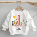 Personalised Girls First Birthday Jumper, Birthday Sweatshirt for Children,  Pink Safari