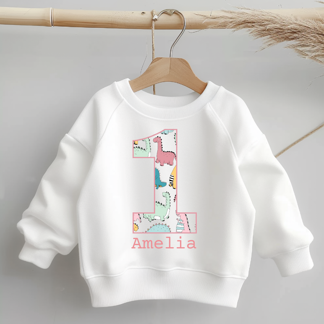 Girls 1st Birthday Dinosaur Personalised Kids Shirt - Custom First Dino Birthday Tee - Dino Theme Children Birthday Gift Top