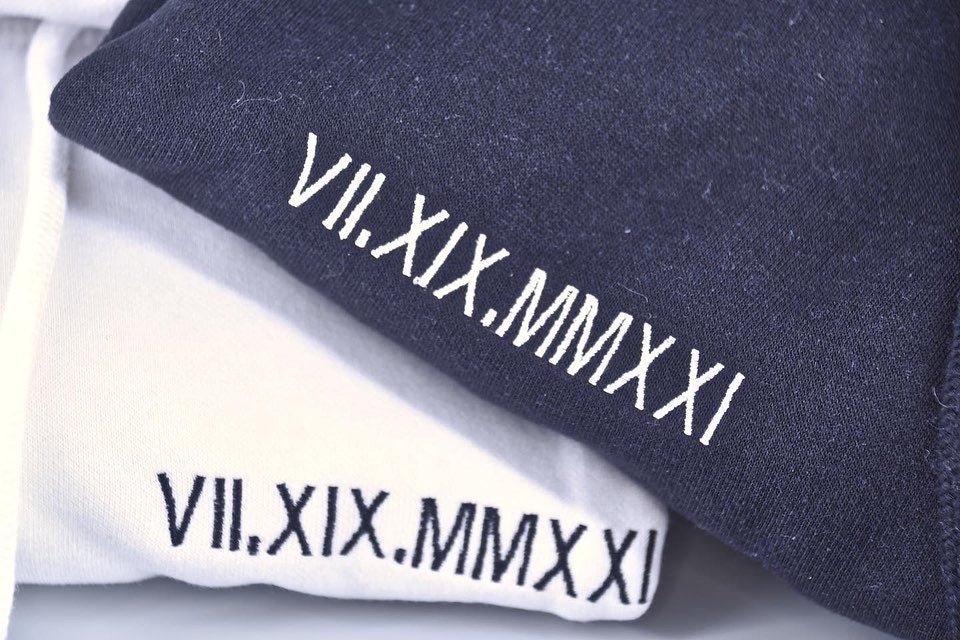 Personalised embroidered Couple hoodie with Roman Numerals