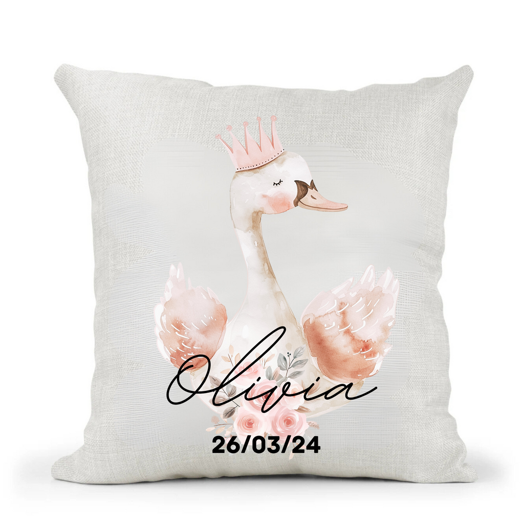 Personalised Swan Cushion - Pink Swan Cushion - Personalised Baby Girl Cushion - Swan Cushion - Nursery Decor - Pink Nursery - New Baby