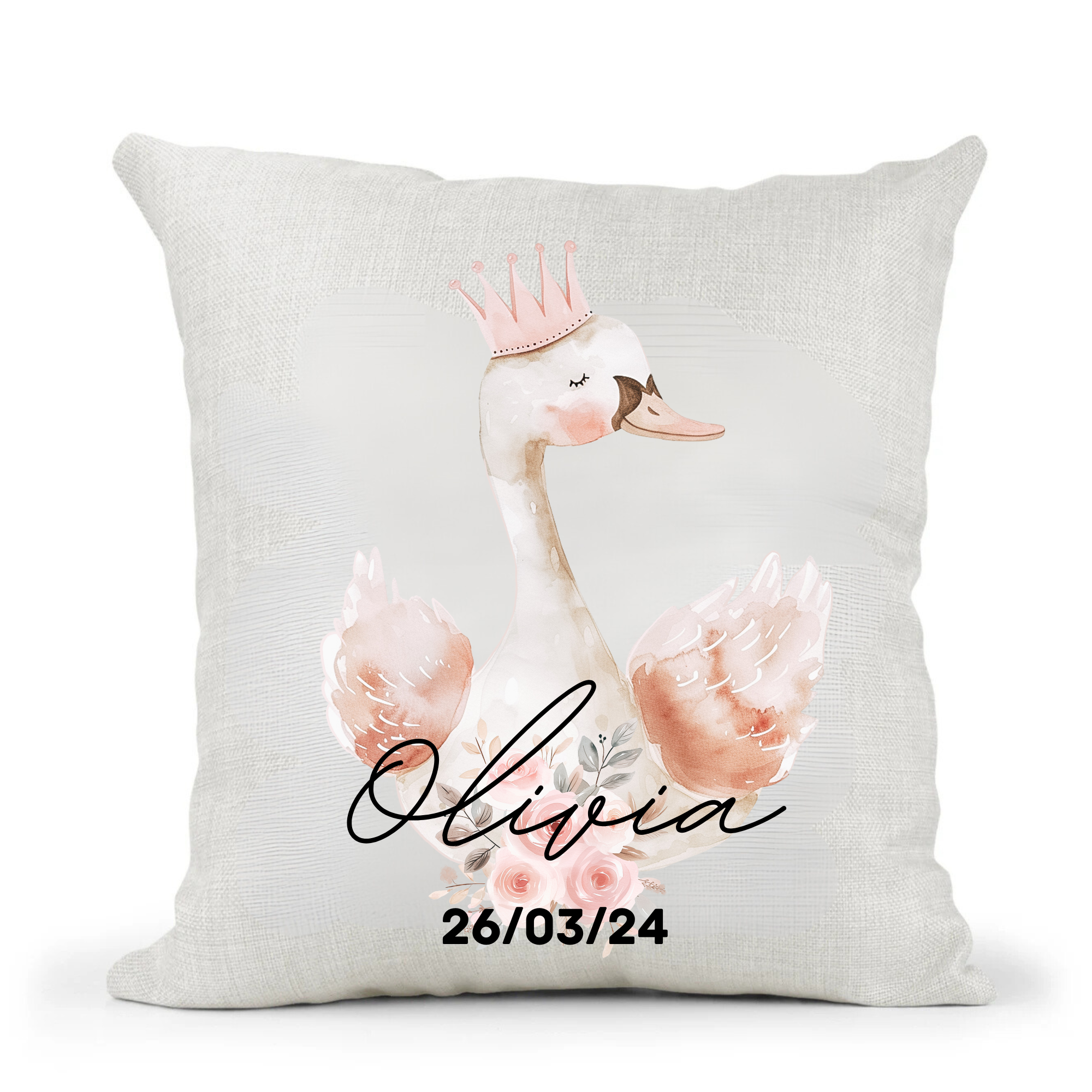 Personalised Swan Cushion - Pink Swan Cushion - Personalised Baby Girl Cushion - Swan Cushion - Nursery Decor - Pink Nursery - New Baby
