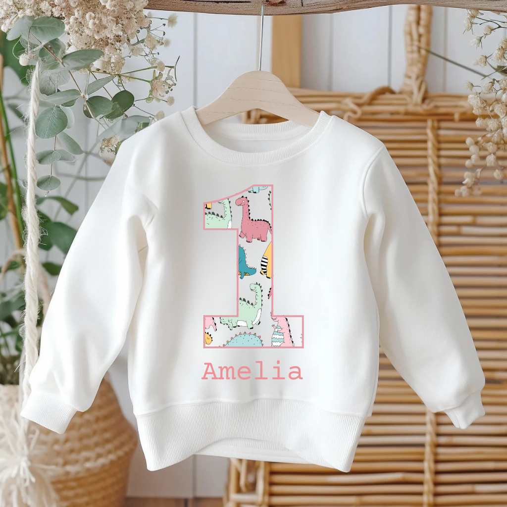 Girls 1st Birthday Dinosaur Personalised Kids Shirt - Custom First Dino Birthday Tee - Dino Theme Children Birthday Gift Top
