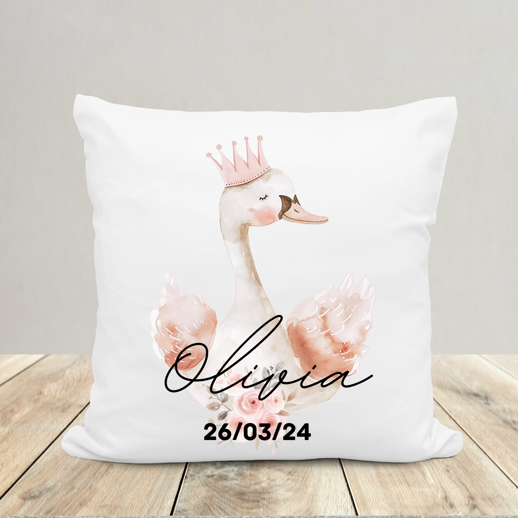 Personalised Swan Cushion - Pink Swan Cushion - Personalised Baby Girl Cushion - Swan Cushion - Nursery Decor - Pink Nursery - New Baby