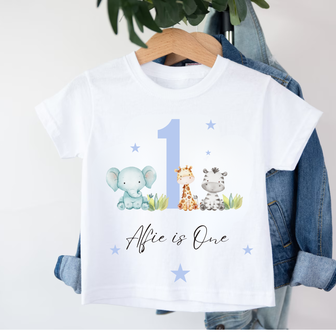 Kid's Birthday T-shirt, Birthday Keepsake T-shirt, When I Wake Up I Will Be 1,First Birthday, Personalised, Baby grow, Safari, One, Gift