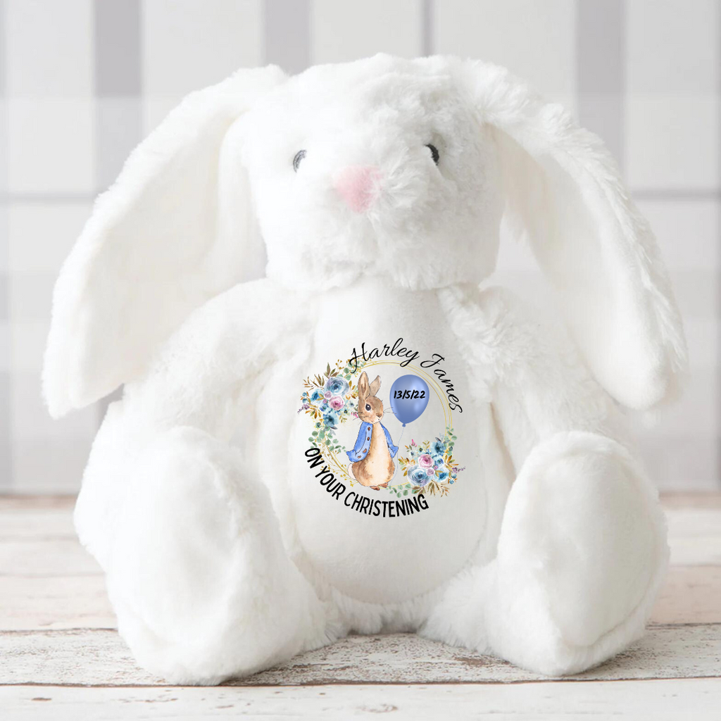 Personalised Christening Baptism Gift In blue or Pink Design, Christening Bunny,Christening Gifts,Christening Keepsake, Stuffed Teddy
