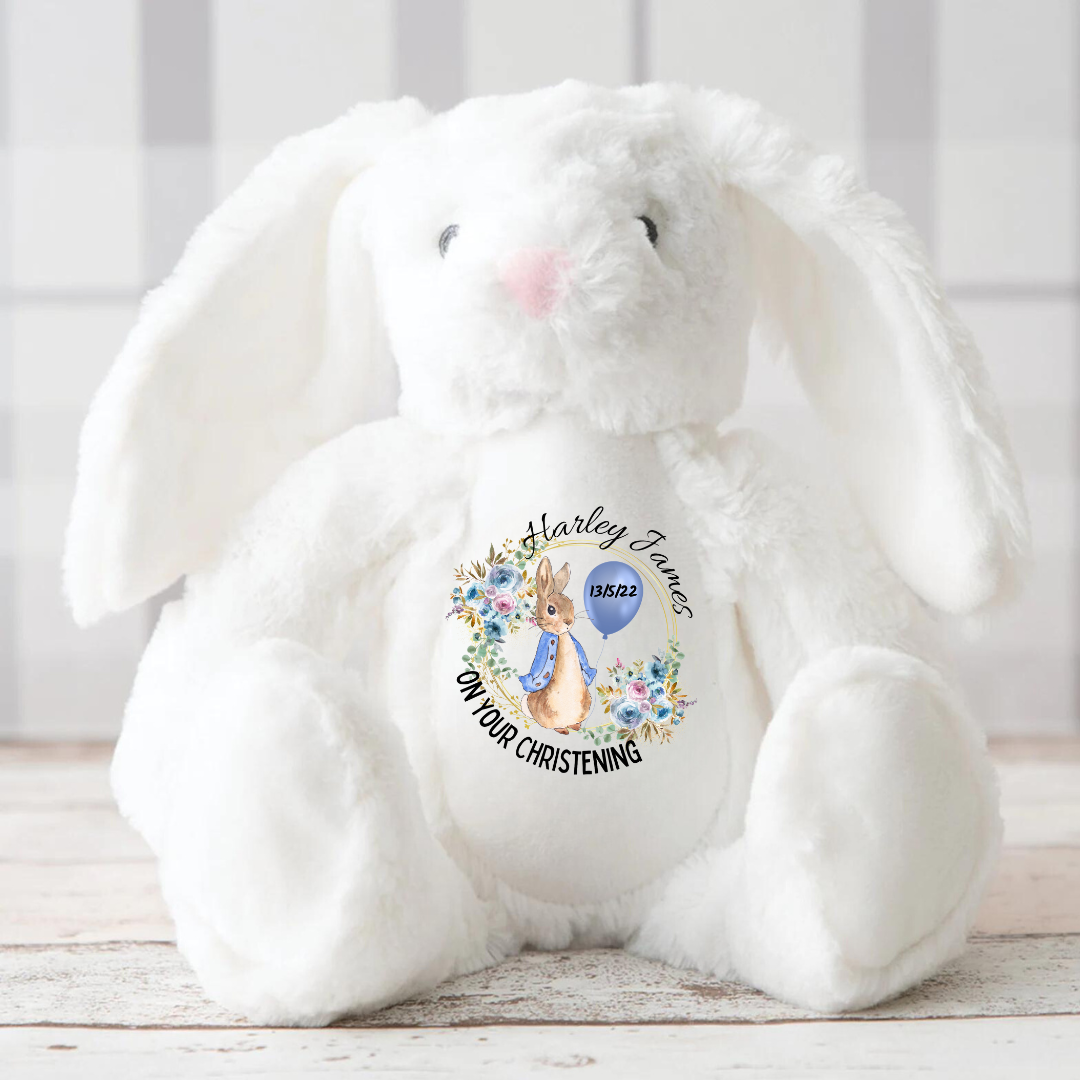 Personalised Christening Baptism Gift In blue or Pink Design, Christening Bunny,Christening Gifts,Christening Keepsake, Stuffed Teddy