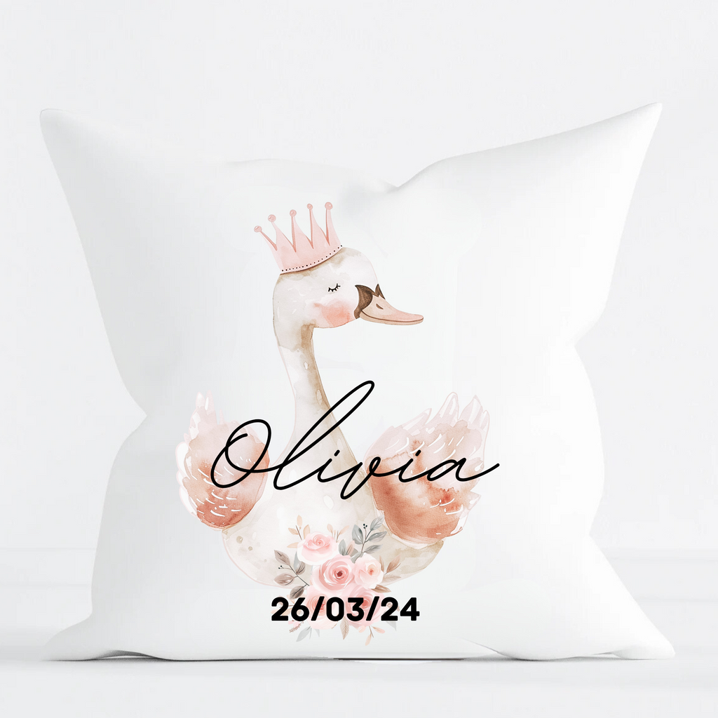 Personalised Swan Cushion - Pink Swan Cushion - Personalised Baby Girl Cushion - Swan Cushion - Nursery Decor - Pink Nursery - New Baby