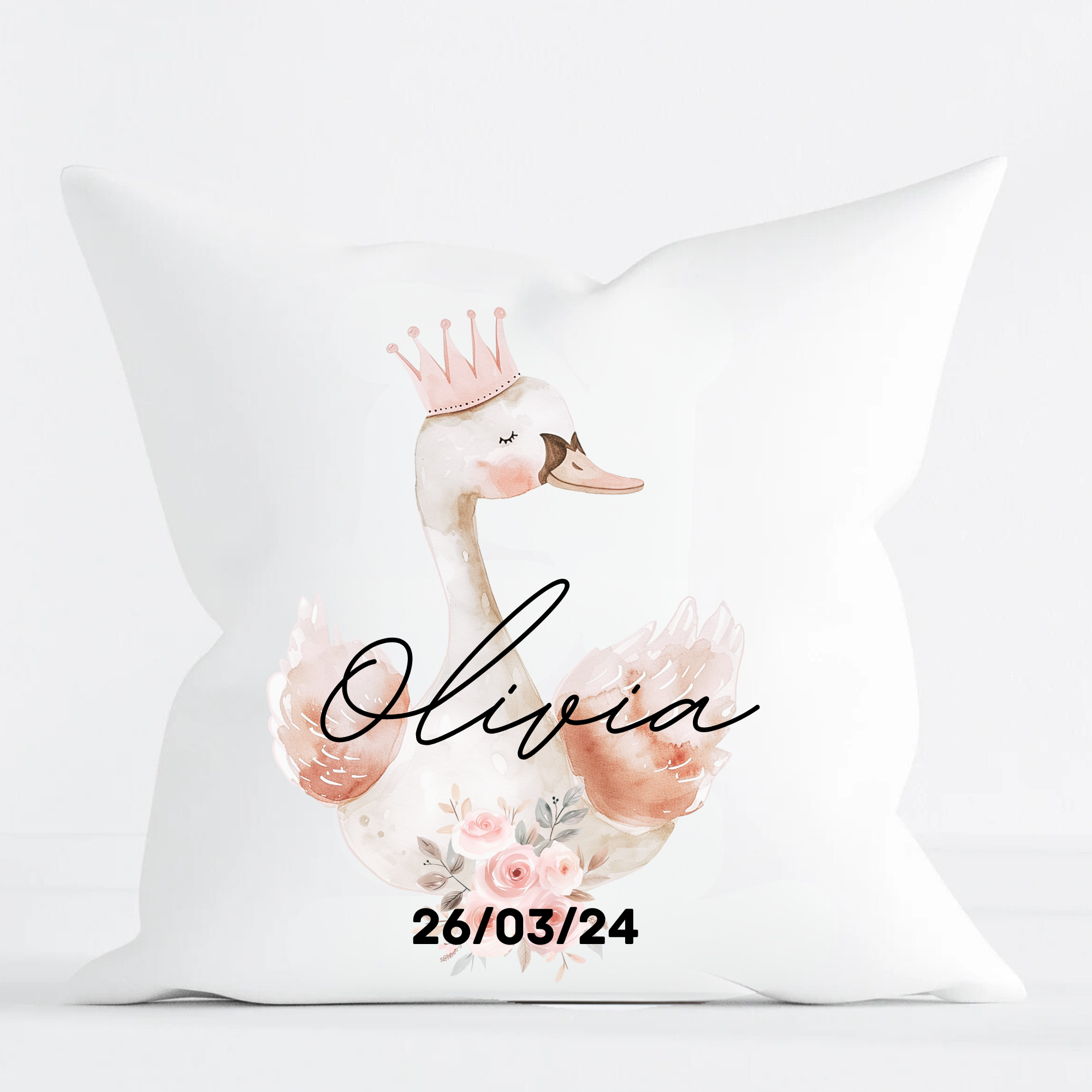 Personalised Swan Cushion - Pink Swan Cushion - Personalised Baby Girl Cushion - Swan Cushion - Nursery Decor - Pink Nursery - New Baby