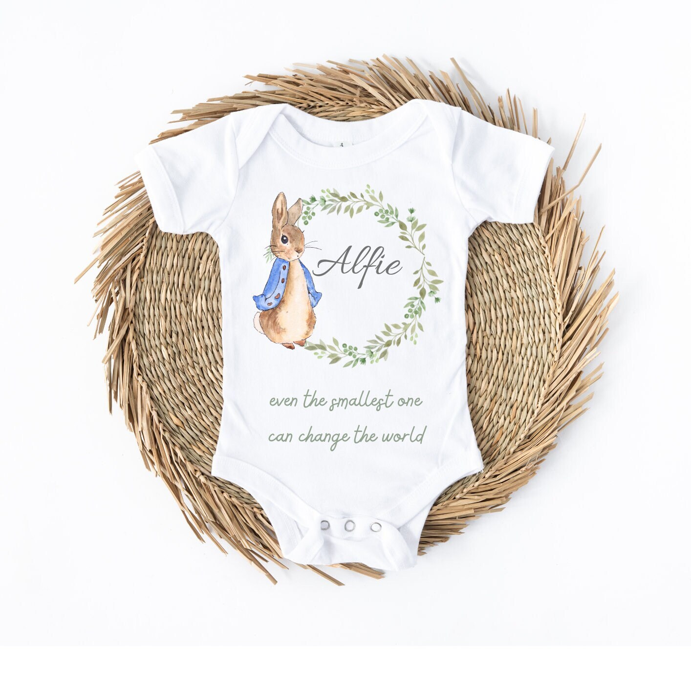 Personalised Peter Rabbit Sleepsuit, Vest, New Girl Gift, Coming Home Gift, New Baby, Pregnancy Announcement vest