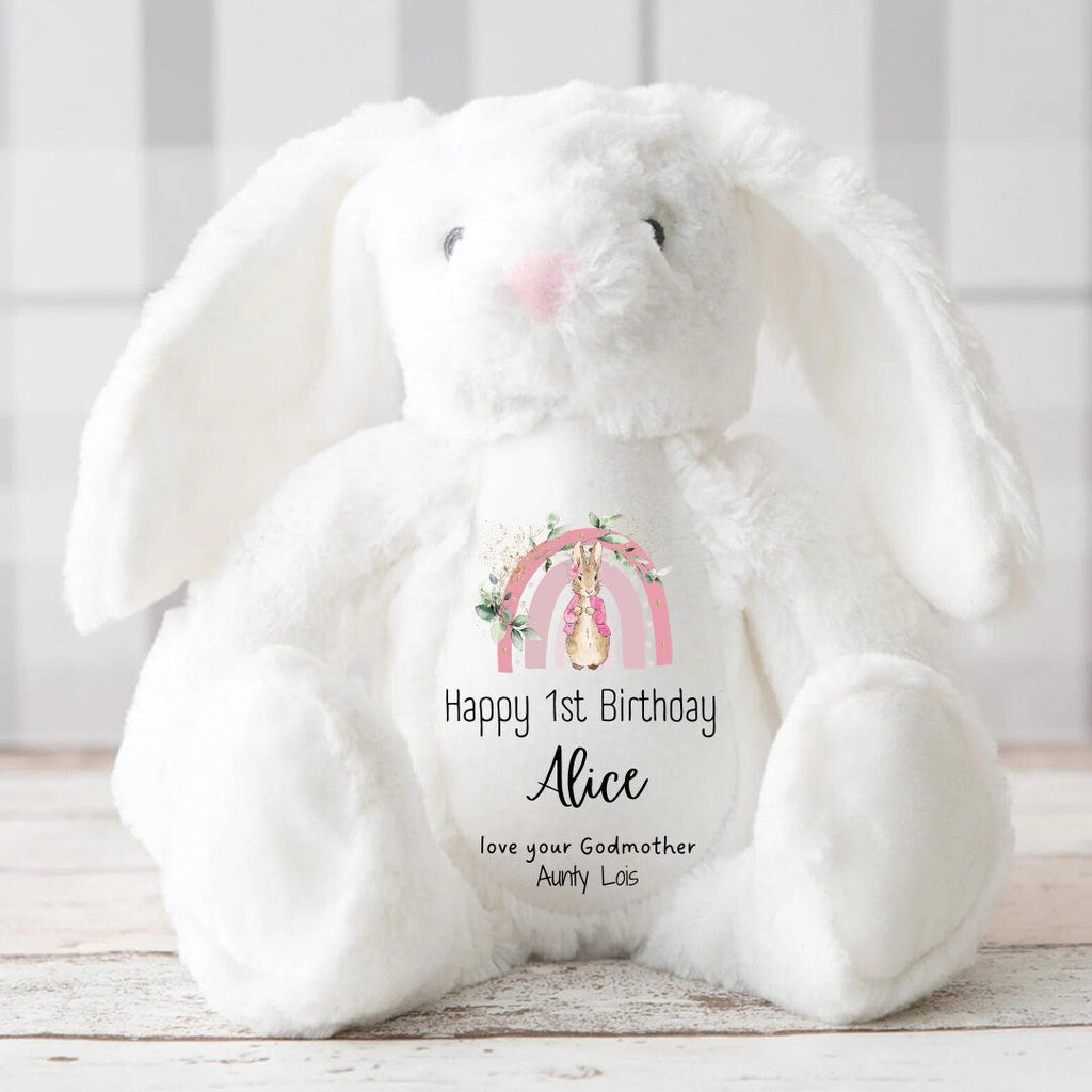 Personalised First Birthday Bunny Teddy - 1st Birthday Gifts - First Birthday Gift - 1st Birthday Girl - 1st Birthday Boy - Bunny