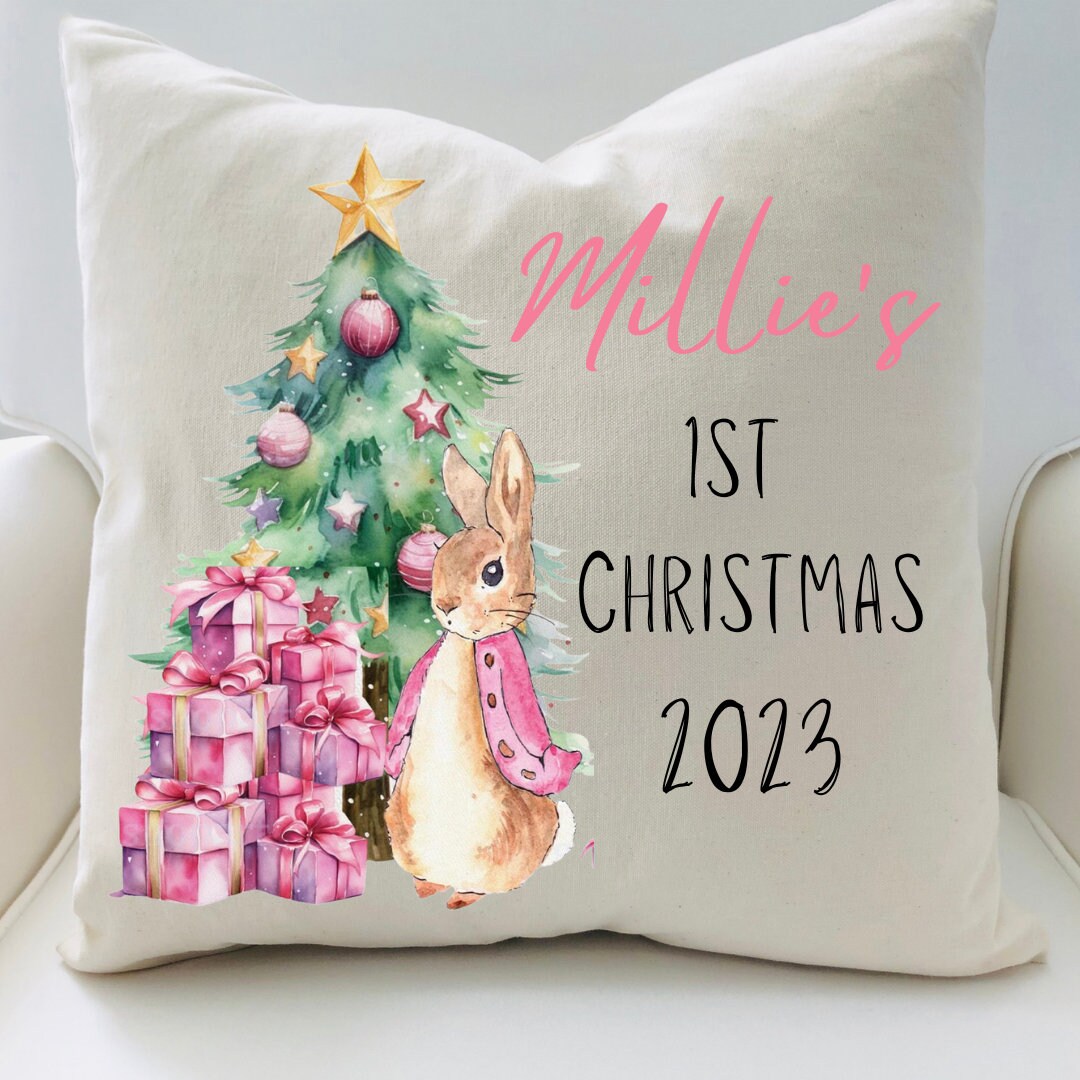 Girls Personalised First Christmas Keepsake Cushion - Baby's First Christmas Gifts - Personalised Christmas Decorations - Christmas Cushions