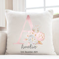 Personalised New Baby Cushion , Floral Nursery Cushion , Personalised Girl's Cushion , Baby Girl Cushion , Personalised Baby Girl Gift