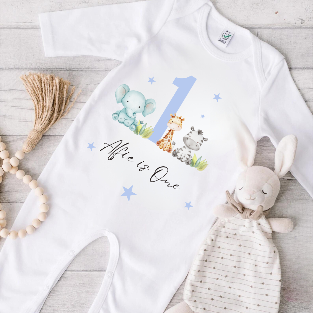 Kid's Birthday T-shirt, Birthday Keepsake T-shirt, When I Wake Up I Will Be 1,First Birthday, Personalised, Baby grow, Safari, One, Gift