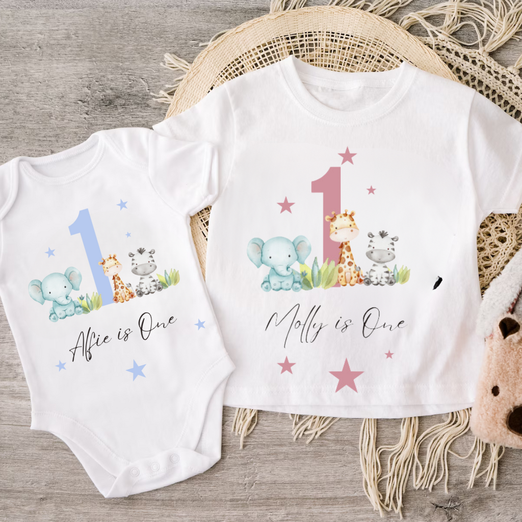 Kid's Birthday T-shirt, Birthday Keepsake T-shirt, When I Wake Up I Will Be 1,First Birthday, Personalised, Baby grow, Safari, One, Gift
