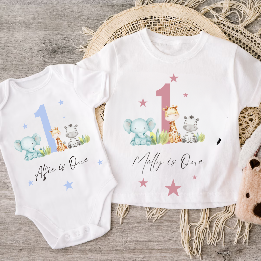 Kid's Birthday T-shirt, Birthday Keepsake T-shirt, When I Wake Up I Will Be 1,First Birthday, Personalised, Baby grow, Safari, One, Gift
