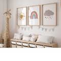 Nursery Wall Art Sun Rainbow Cloud Set Of 3 Prints Watercolour, Wall Art Gender Neutral