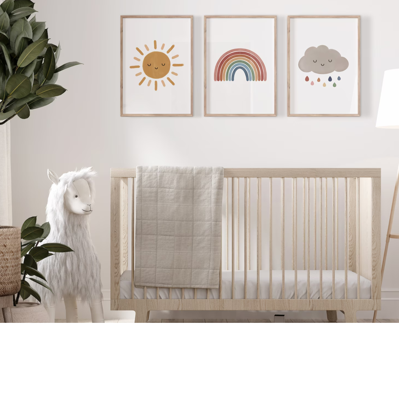 Set of 3 Nursery Wall Art Sun Rainbow Cloud  Watercolour, Wall Art Gender Neutral